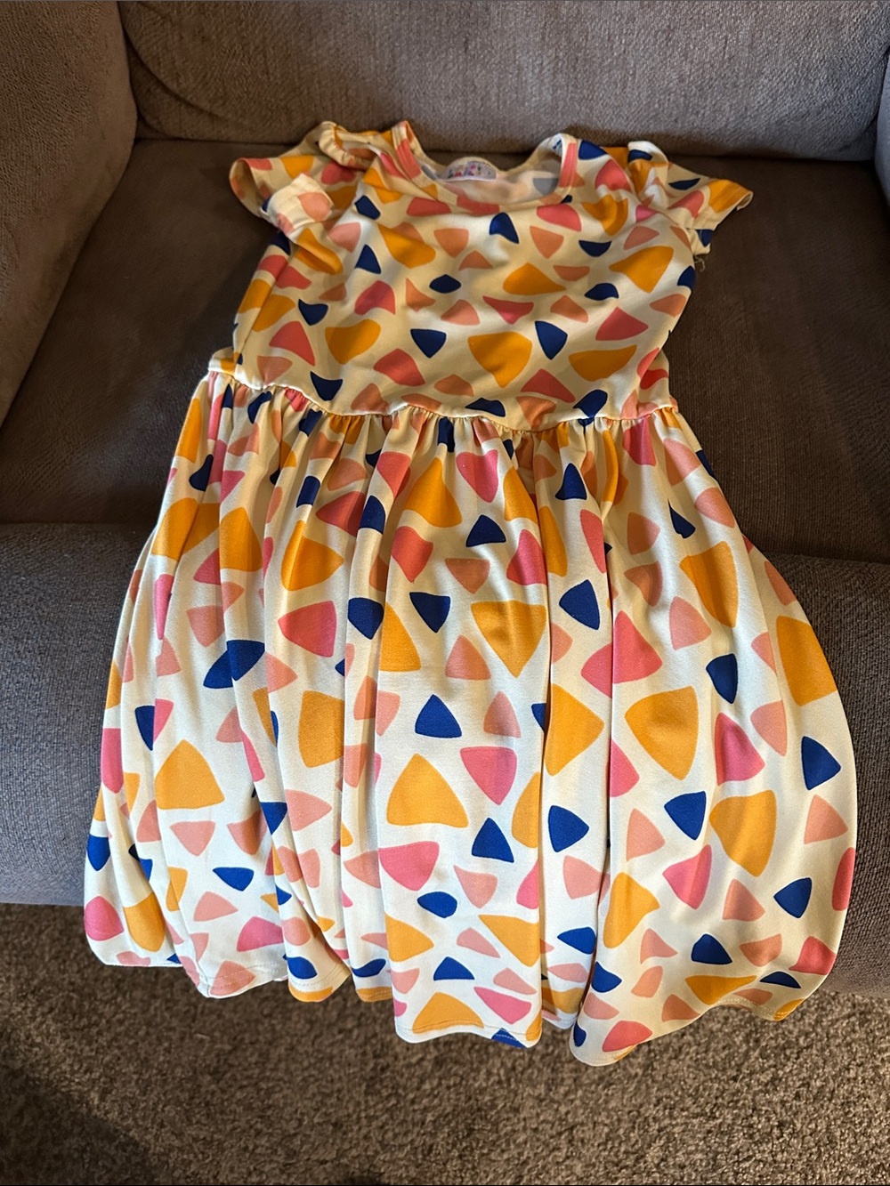 Dot Dot Smile Cream Dress with Pink, Yellow & Blue Shapes